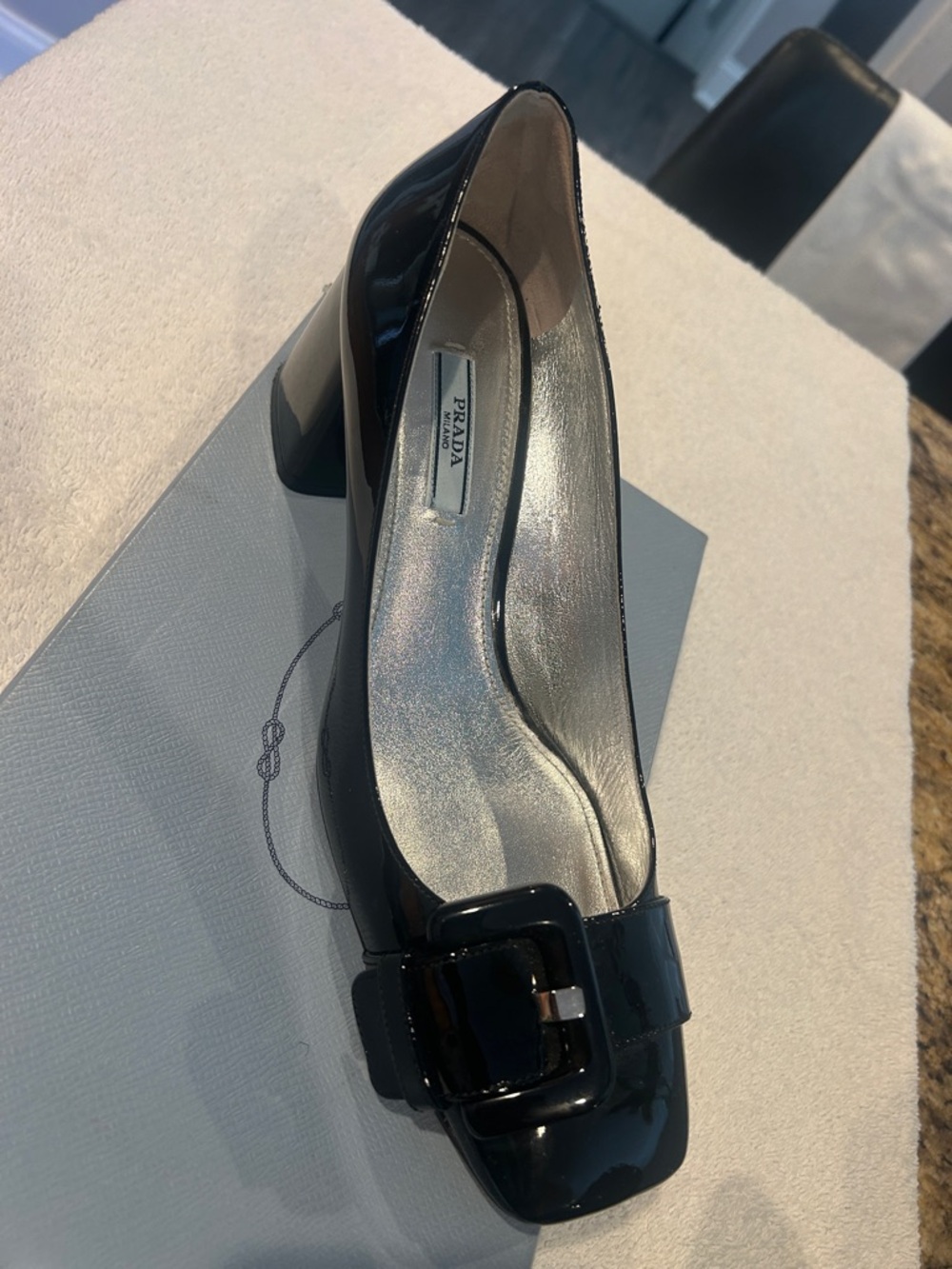 Prada, Black Patent Leather, 3 In. Heel, Slightly Worn, Excellent Condition - Picture 3 of 8